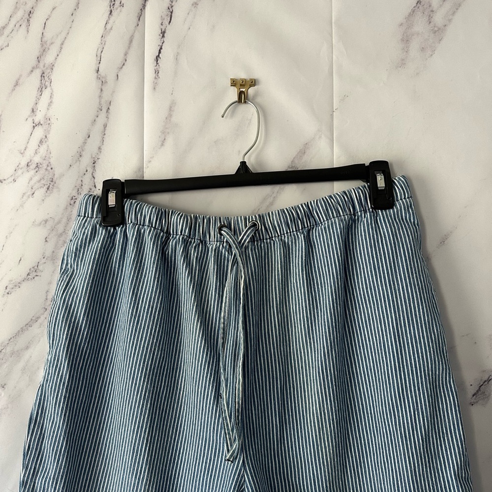VTG 90s DENIM & CO STRIPED STRETCH WAIST DENIM CROPPED ANKLE PANTS BLUE/WHITE - Picture 3 of 8